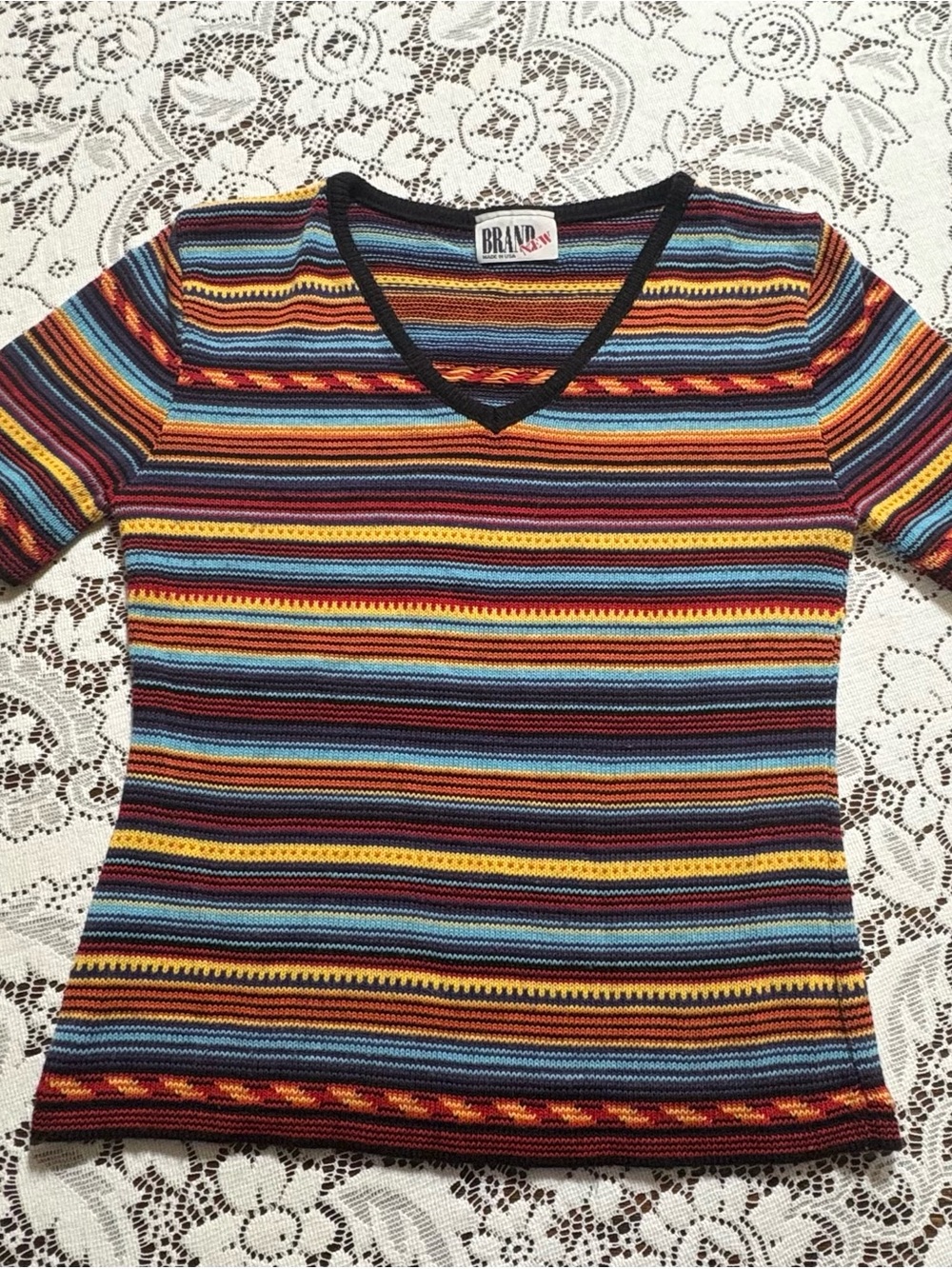 BRAND V V-Neck Multicolor Striped Short Sleeve Tee